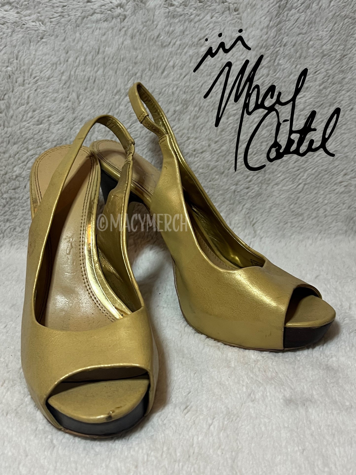 Worn - Gold Slingback Pumps