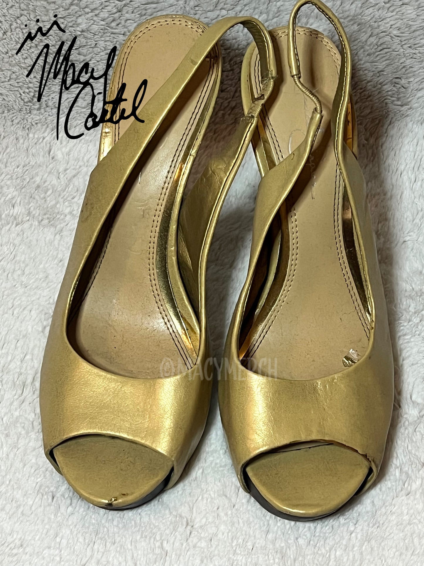 Worn - Gold Slingback Pumps